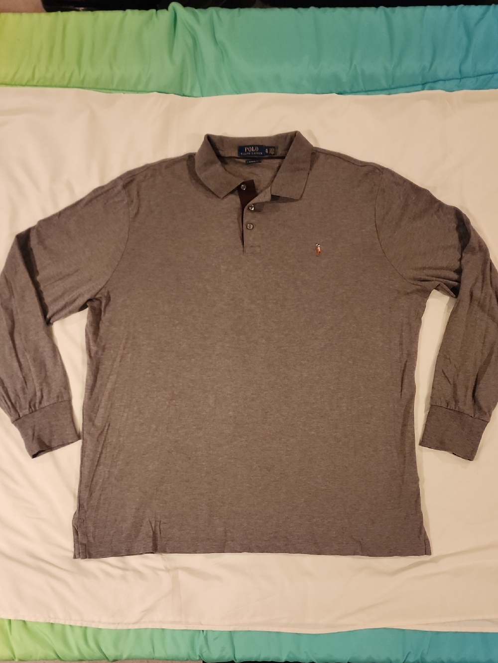 Vintage Polo by Ralph Lauren Men's Gray Long-Sleeve Polo Shirt. Size XL